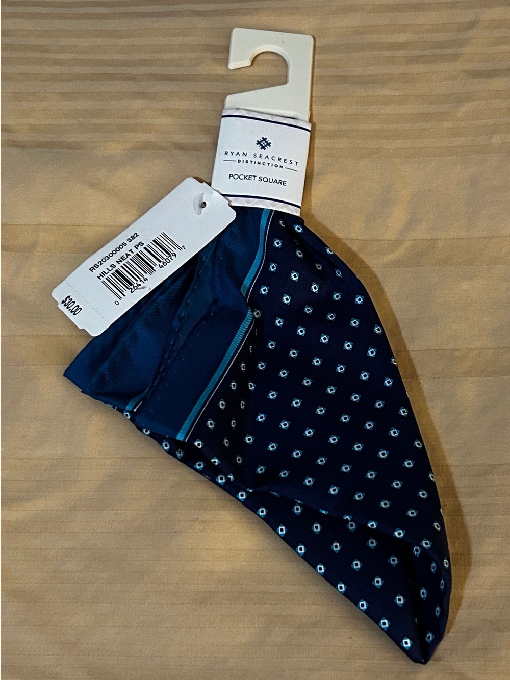 Ryan Seacrest Distinction Navy Blue Pocket Square with Light Blue Accents